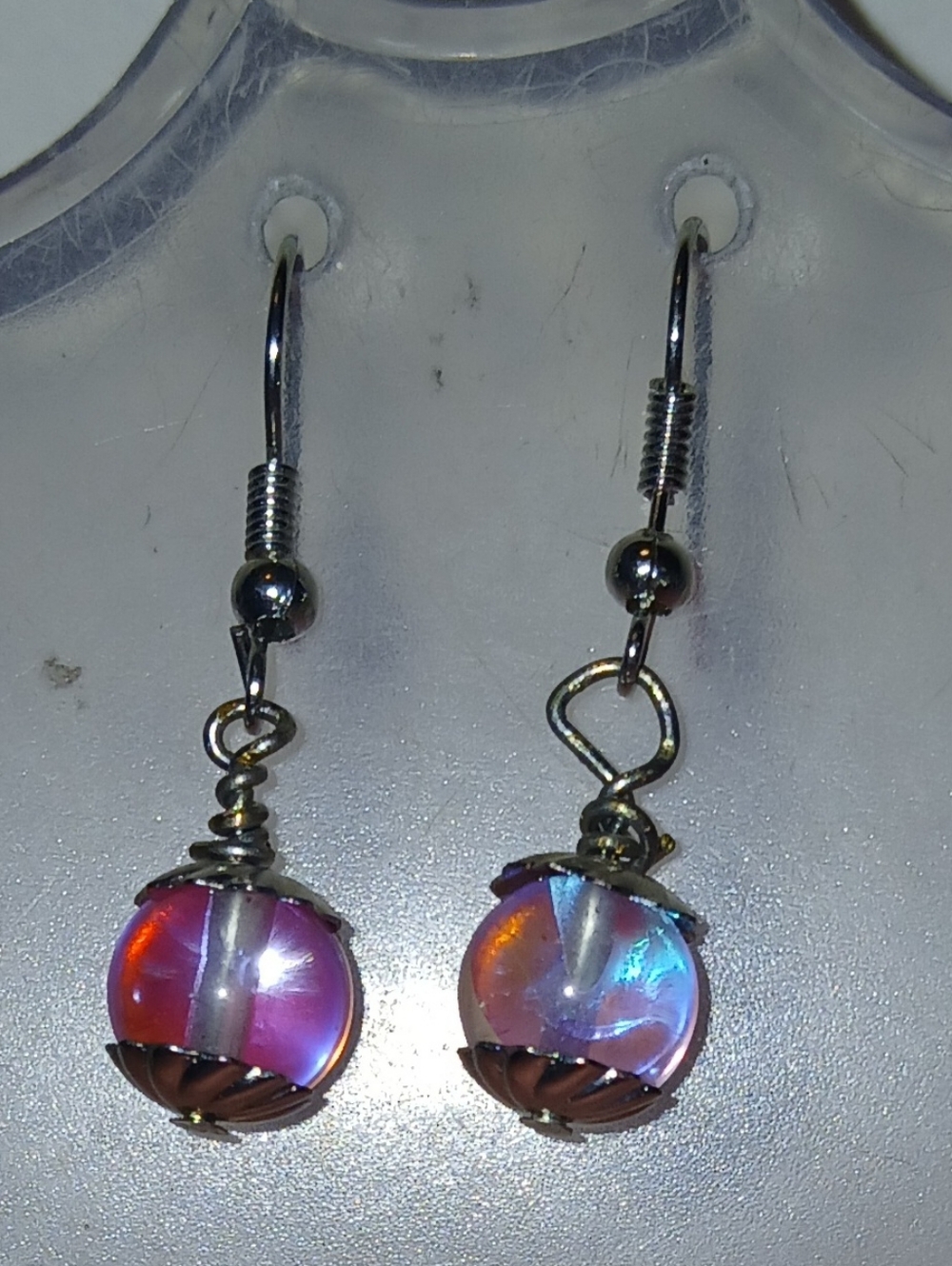 Hand Crafted Pink Glass Bead Drop Earrings - Picture 2 of 3